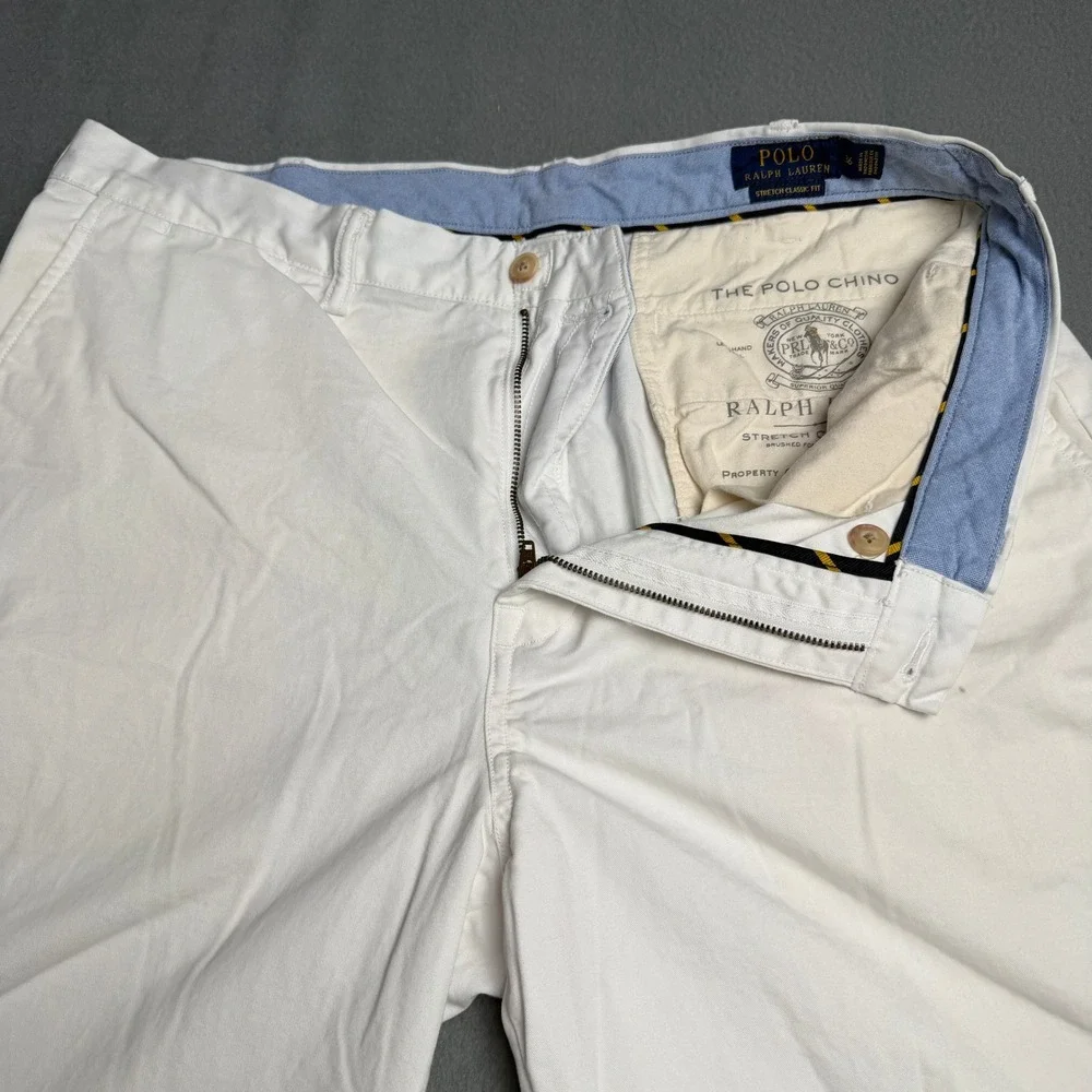 Polo Ralph Lauren Mens White Stretch Classic Fit Chino Shorts Size 38